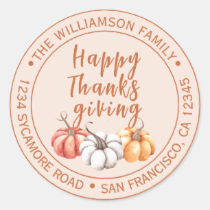 Sticker Rond Bon thanksgiving Nom de famille Adresse de retour