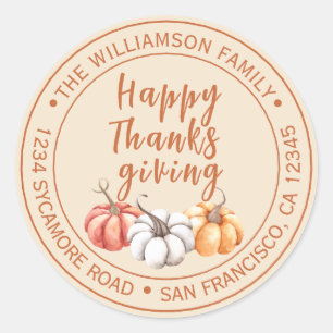 Sticker Rond Bon thanksgiving Nom de famille Adresse de retour