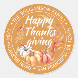 Sticker Rond Bon thanksgiving Nom de famille Adresse de retour