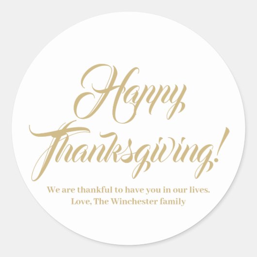 Sticker Rond Bon thanksgiving or blanc script personnalisé text (Devant)