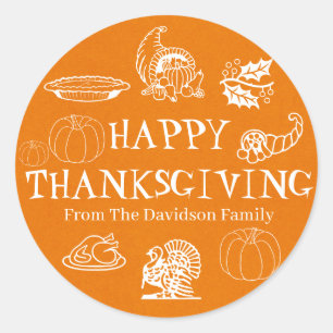 Sticker Rond Bon thanksgiving orange kraft cadeau personnalisé