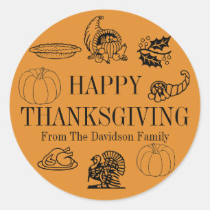 Sticker Rond Bon thanksgiving orange nom personnalisé mignonnes