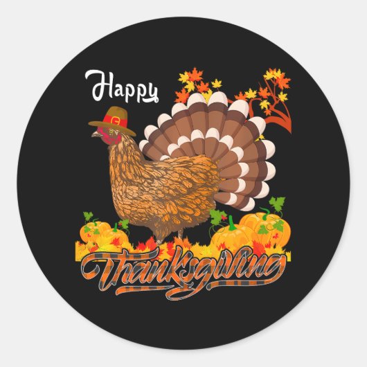 Sticker Rond Bon thanksgiving Poulet Turquie ferme automne (Devant)