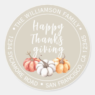 Sticker Rond Bon thanksgiving Sable Beige Nom Adresse de retour
