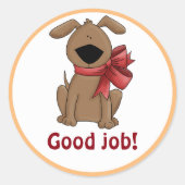 Sticker Rond Bon Travail Cute Chien Chien Chien Brown Récompens (Devant)