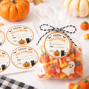 Sticker Rond Bonbon Halloween Fantôme Citrouille Chat Noir Favo