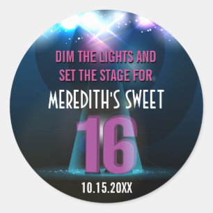 Sticker Rond Bonbon pourpre 16 à étoile de projecteur