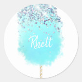 Sticker Rond Bonbons de coton mignon bleu et argent parties sci (Devant)