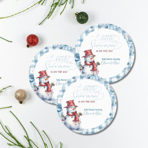 Sticker Rond Bonhomme de neige à l'aquarelle Baby Shower pour g