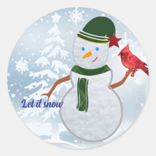 Sticker Rond bonhomme de neige avec cardinal