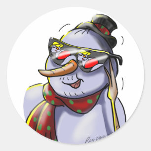 Sticker Rond Bonhomme de neige avec des lunettes de soleil