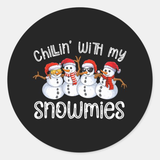 Sticker Rond bonhomme de neige chillat de noël avec mes neiges (Devant)