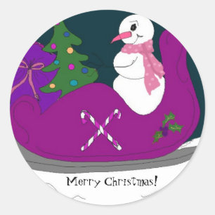 Sticker Rond Bonhomme de neige conduisant un traîneau