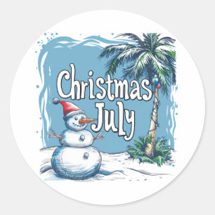 Sticker Rond Bonhomme de neige de Noël en juillet et modèle de