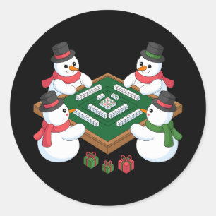 Sticker Rond Bonhomme de neige de Noël Mahjong jeu de table Xma