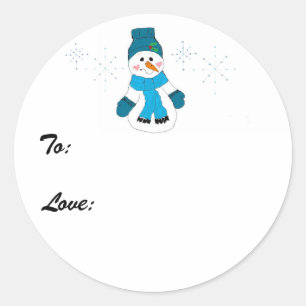 Sticker Rond Bonhomme de neige en bleu