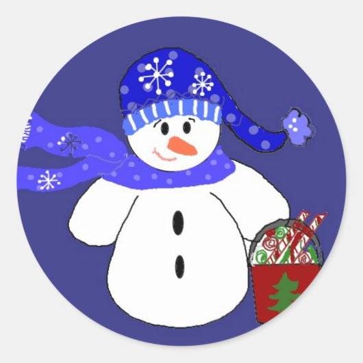 Sticker Rond Bonhomme de neige en bleu (Devant)