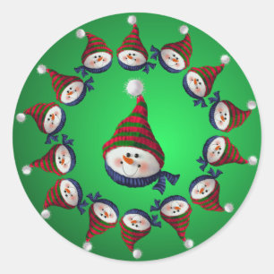 Sticker Rond BONHOMME DE NEIGE et CASQUETTES par SHARON SHARPE