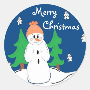 Sticker Rond Bonhomme de neige et ses amis