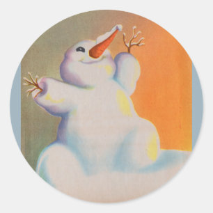 Sticker Rond bonhomme de neige heureux salue le matin