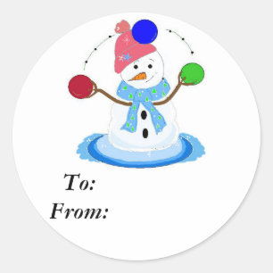 Sticker Rond Bonhomme de neige jongleur