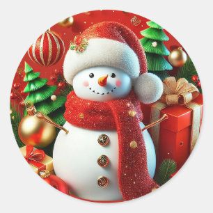 Sticker Rond Bonhomme de neige joyeux