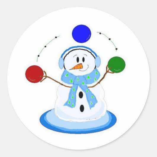 Sticker Rond Bonhomme de neige lançant des balles (Devant)