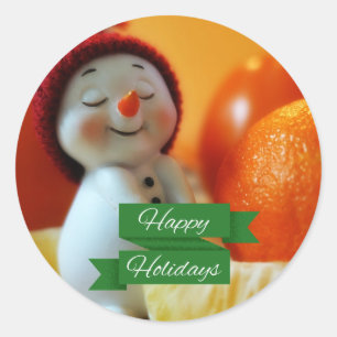 Sticker Rond Bonhomme de neige mignon de Noël