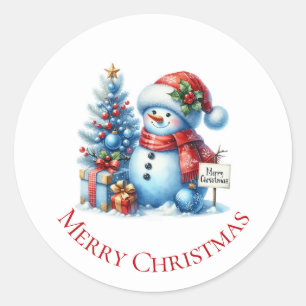 Sticker Rond Bonhomme de neige Noël