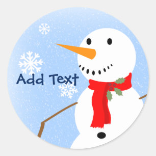 Sticker Rond Bonhomme de neige nommé personnalisé rustique