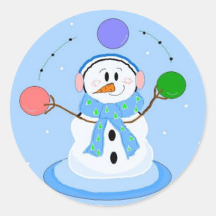 Sticker Rond Bonhomme de neige sportif jonglant