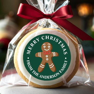 Sticker Rond Bonhomme en pain d'épices vert joyeux Noël