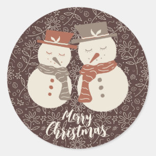Sticker Rond Bonhommes de neige détendus - Joyeux Noël à bonhom