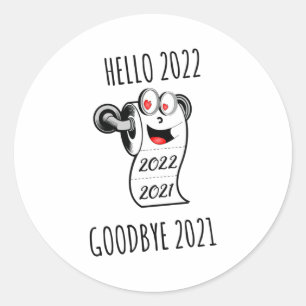 Sticker Rond Bonjour 2022 Au revoir 2021 papier toilette