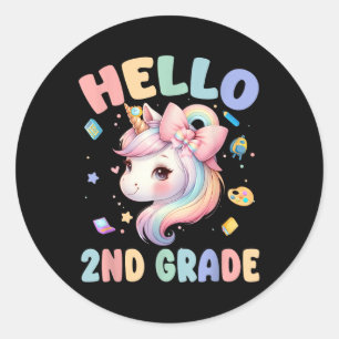Sticker Rond Bonjour 2e année Premier jour d'école Licorne Ense