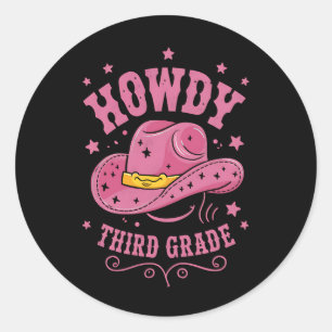 Sticker Rond Bonjour 3ème année Cowboy Cowgirl Retour à l'école