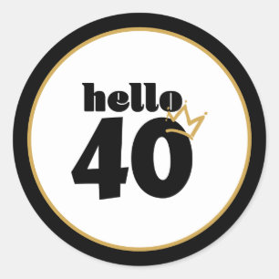 Sticker Rond Bonjour 40 Jalons Anniversaire Couronne d'or noir