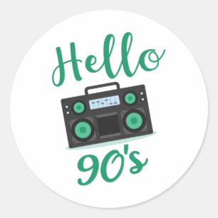 Sticker Rond Bonjour 90s radio cassette enregistreur