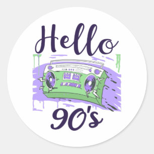 Sticker Rond Bonjour 90s radio cassette enregistreur