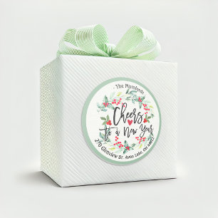 Sticker Rond Bonjour à Nouvel An Joyeux Noël Adresse florale