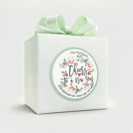 Sticker Rond Bonjour à Nouvel An Joyeux Noël Adresse florale