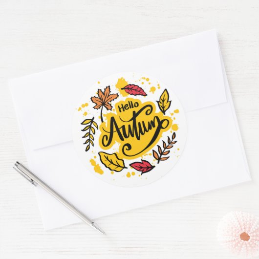Sticker Rond Bonjour automne (Enveloppe)