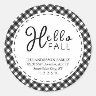 Sticker Rond Bonjour automne   Black & White Buffalo Thanksgivi