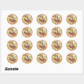 Sticker Rond Bonjour Automne, Chat mignon assis dans un paraplu (Feuille)