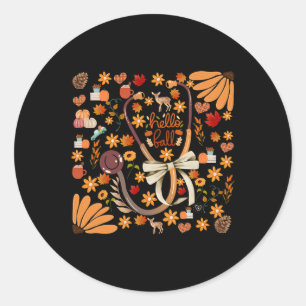 Sticker Rond Bonjour Automne Stethoscope Infirmière Boho Floral