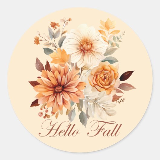 Sticker Rond Bonjour automne Watercolor fleurs sauvages feuille (Devant)