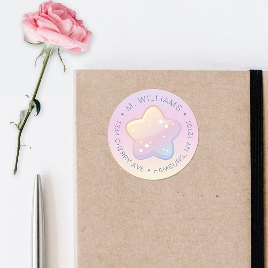 Sticker Rond Bonjour Baby Rainbow Et Stars Pastel Adresse