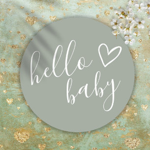 Sticker Rond Bonjour Baby shower Genre Neutre Boho Sage Green