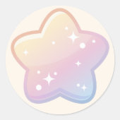 Sticker Rond Bonjour Bébé Arc En Ciel Et Étoiles Pastel (Devant)