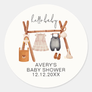 Sticker Rond Bonjour bébé   Baby shower Vêtements Boho mignons